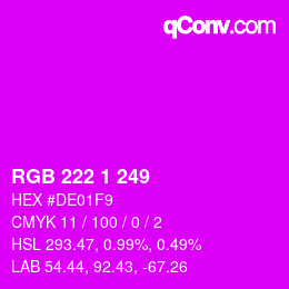 カラーコード: RGB 222 1 249 | qconv.com