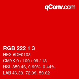 カラーコード: RGB 222 1 3 | qconv.com