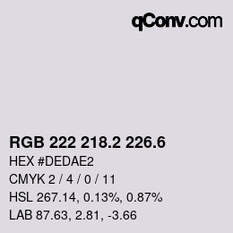 カラーコード: RGB 222 218.2 226.6 | qconv.com