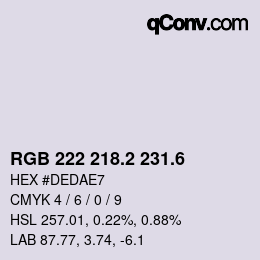 カラーコード: RGB 222 218.2 231.6 | qconv.com