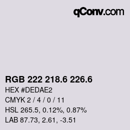 カラーコード: RGB 222 218.6 226.6 | qconv.com