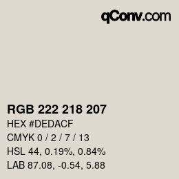 Color code: RGB 222 218 207 | qconv.com