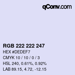 Color code: RGB 222 222 247 | qconv.com