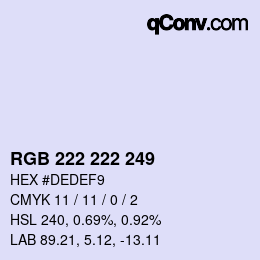 Color code: RGB 222 222 249 | qconv.com