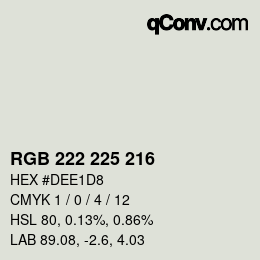 Color code: RGB 222 225 216 | qconv.com