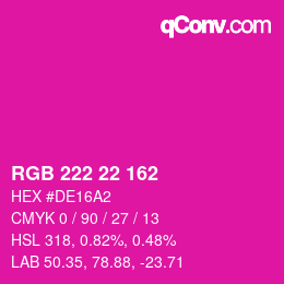 Color code: RGB 222 22 162 | qconv.com
