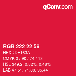 Color code: RGB 222 22 58 | qconv.com