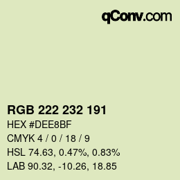 Color code: RGB 222 232 191 | qconv.com