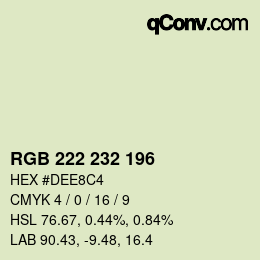 Color code: RGB 222 232 196 | qconv.com