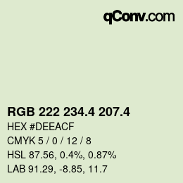カラーコード: RGB 222 234.4 207.4 | qconv.com