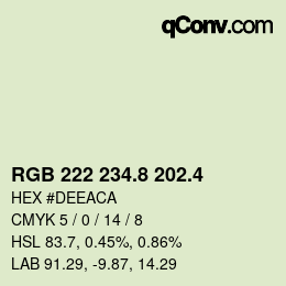 カラーコード: RGB 222 234.8 202.4 | qconv.com