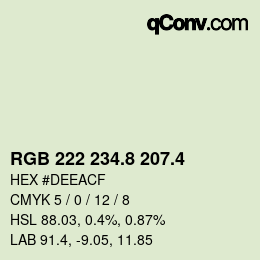 カラーコード: RGB 222 234.8 207.4 | qconv.com