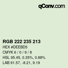 Color code: RGB 222 235 213 | qconv.com