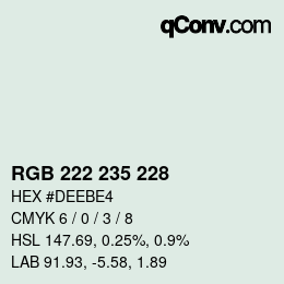 カラーコード: RGB 222 235 228 | qconv.com