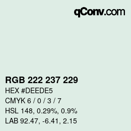Color code: RGB 222 237 229 | qconv.com