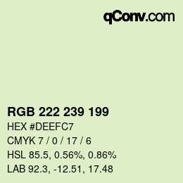 Color code: RGB 222 239 199 | qconv.com