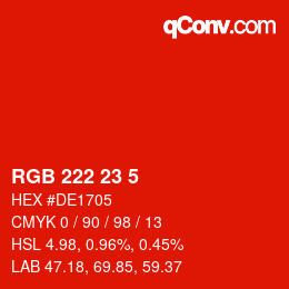 Color code: RGB 222 23 5 | qconv.com
