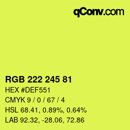 Color code: RGB 222 245 81 | qconv.com
