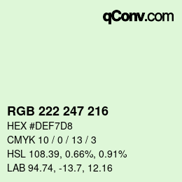 Color code: RGB 222 247 216 | qconv.com