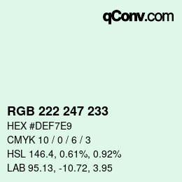 Color code: RGB 222 247 233 | qconv.com