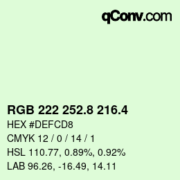 カラーコード: RGB 222 252.8 216.4 | qconv.com