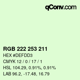 Color code: RGB 222 253 211 | qconv.com