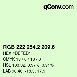カラーコード: RGB 222 254.2 209.6 | qconv.com