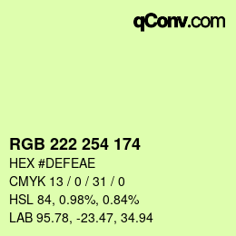 Color code: RGB 222 254 174 | qconv.com