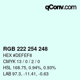 Color code: RGB 222 254 248 | qconv.com