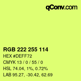 Color code: RGB 222 255 114 | qconv.com