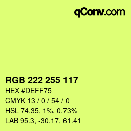 Color code: RGB 222 255 117 | qconv.com