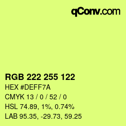 Color code: RGB 222 255 122 | qconv.com