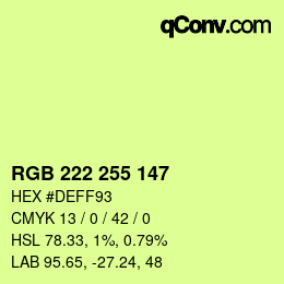 Color code: RGB 222 255 147 | qconv.com