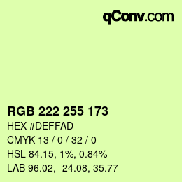 Color code: RGB 222 255 173 | qconv.com