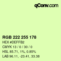 Color code: RGB 222 255 178 | qconv.com