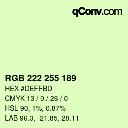 Color code: RGB 222 255 189 | qconv.com