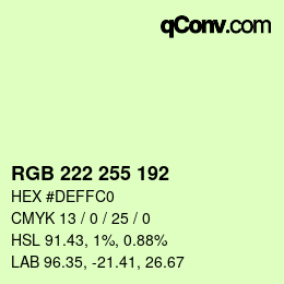 Color code: RGB 222 255 192 | qconv.com