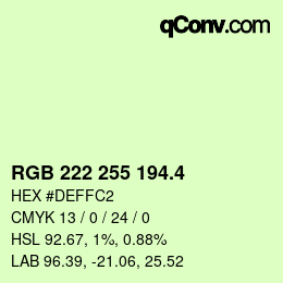 カラーコード: RGB 222 255 194.4 | qconv.com