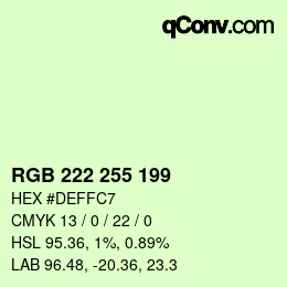 Color code: RGB 222 255 199 | qconv.com