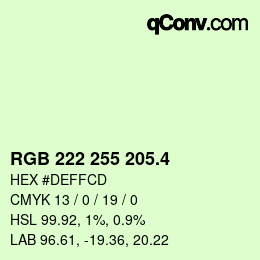 カラーコード: RGB 222 255 205.4 | qconv.com