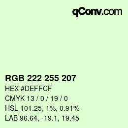 Color code: RGB 222 255 207 | qconv.com