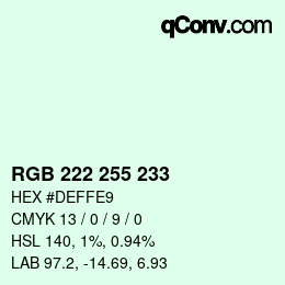 Color code: RGB 222 255 233 | qconv.com