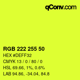 Color code: RGB 222 255 50 | qconv.com