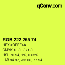 Color code: RGB 222 255 74 | qconv.com