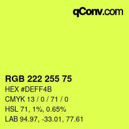 Color code: RGB 222 255 75 | qconv.com