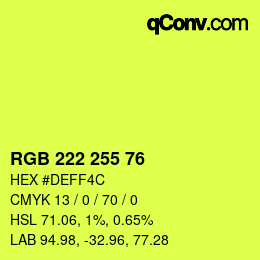 Color code: RGB 222 255 76 | qconv.com