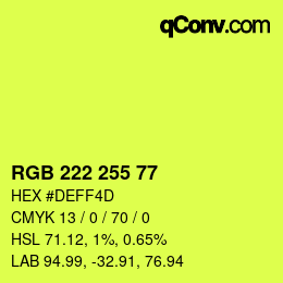 Color code: RGB 222 255 77 | qconv.com