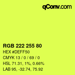 Color code: RGB 222 255 80 | qconv.com