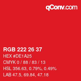 Color code: RGB 222 26 37 | qconv.com