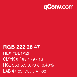 Color code: RGB 222 26 47 | qconv.com